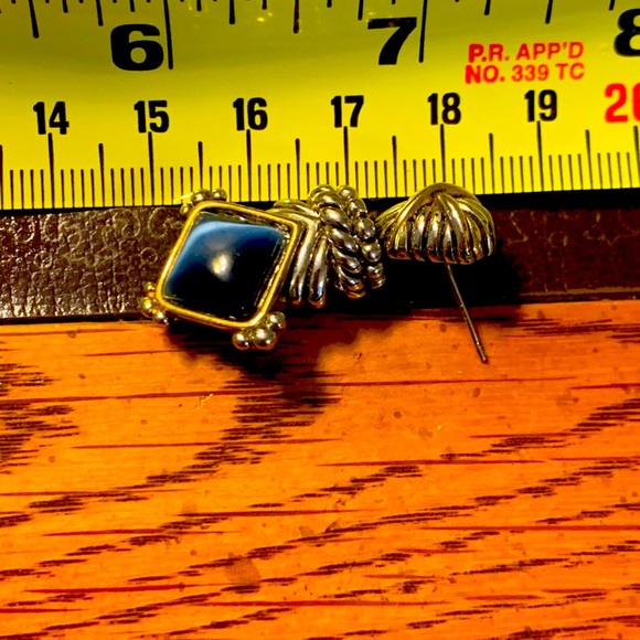 Silver Tone & Blue Stone Earrings - Picture 4 of 4